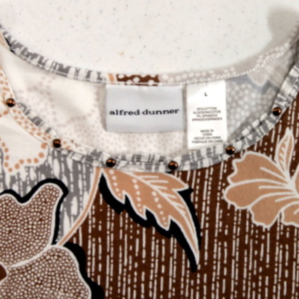 Alfred Dunner Women's Brown Floral 3/4 Sleeve Round Neck Top – Size: Large - Picture 8 of 9